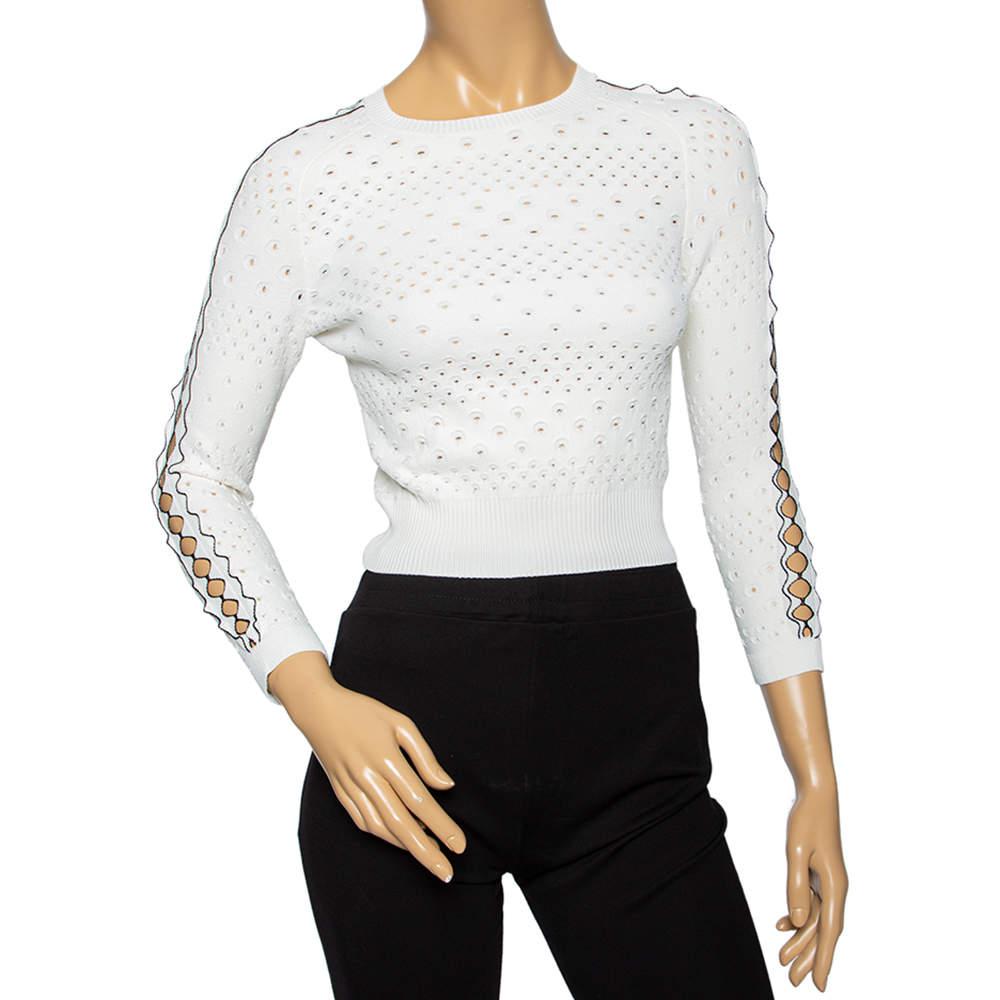 Alexander McQueen White Eyelet Knit Long Sleeve Sweater XS商品第1张图片规格展示