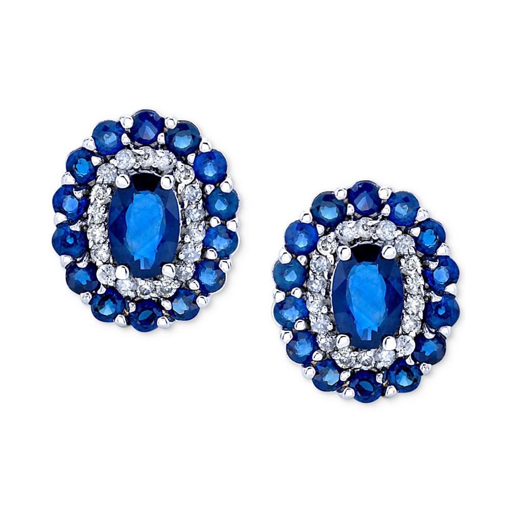 Sapphire (2-7/8 ct. t.w.) & Diamond (1/4 ct. t.w.) Oval Halo Stud Earrings in 14k White Gold商品第2张图片规格展示