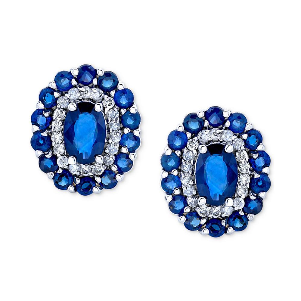 商品Macy's|Sapphire (2-7/8 ct. t.w.) & Diamond (1/4 ct. t.w.) Oval Halo Stud Earrings in 14k White Gold,价格¥13922,第4张图片详细描述