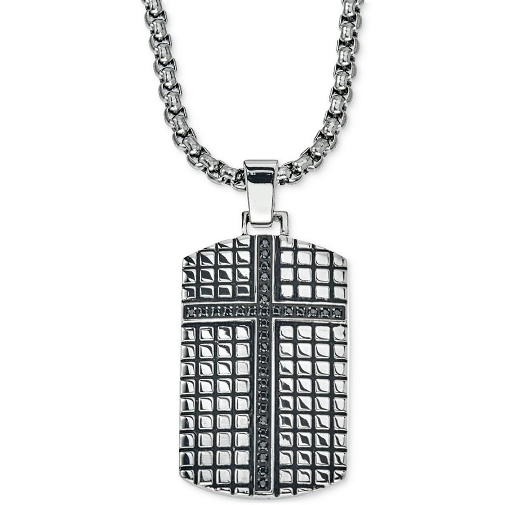 Diamond Cross Dog Tag Pendant Necklace (1/3 ct. t.w.) in Stainless Steel, Created for Macy's商品第1张图片规格展示