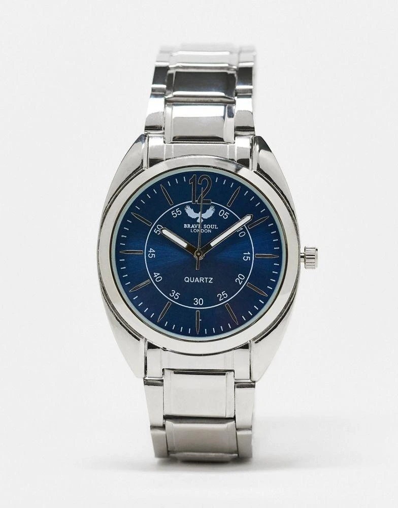 商品Brave Soul|Brave Soul chunky link strap watch in silver with blue dial,价格¥194,第1张图片