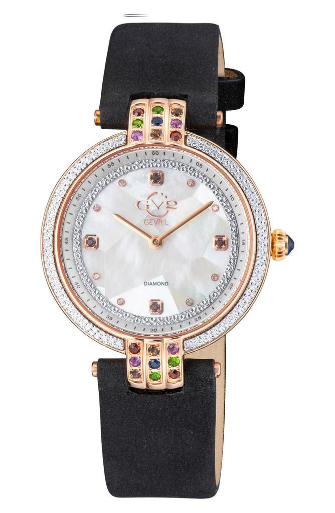 商品Gevril|Matera Gemstone Diamond Suede Strap Watch, 35mm - 0.038 ctw,价格¥5531,第1张图片