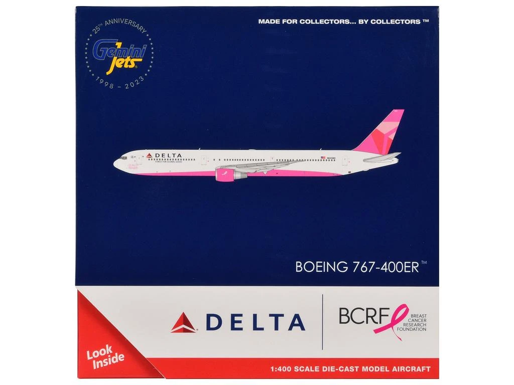 商品GeminiJets|Boeing 767-400ER Commercial Aircraft "Delta Air Lines - Breast Cancer Research Foundation" (N845MH) White with Pink Tail 1/400 Diecast Model Airplane by,价格¥704,第3张图片详细描述