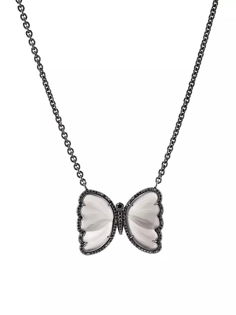 商品Sheryl Lowe|Sterling Silver, Moonstone & 1.42 TCW Black Diamond Butterfly Necklace,价格¥47505,第1张图片