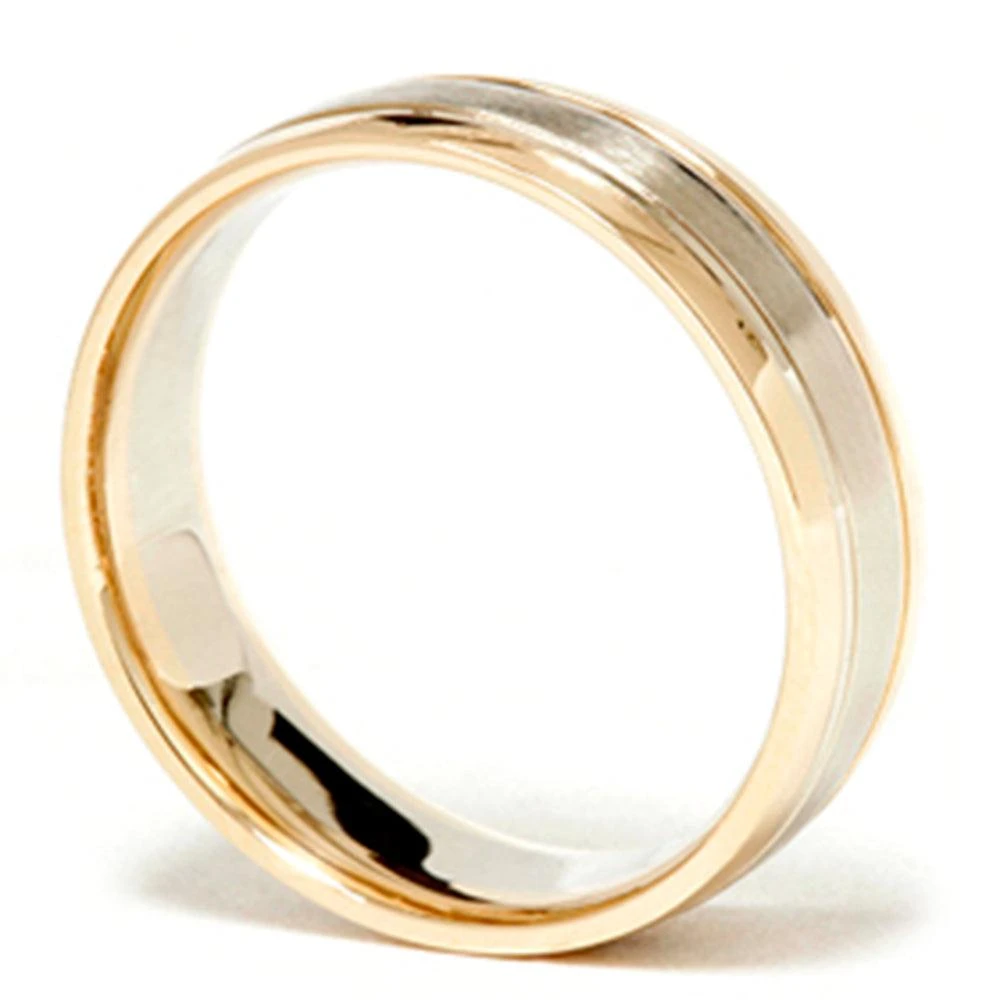 商品Pompeii3|6MM Mens 14k Gold Two Tone Brushed Wedding Ring Band New,价格¥3884,第3张图片详细描述