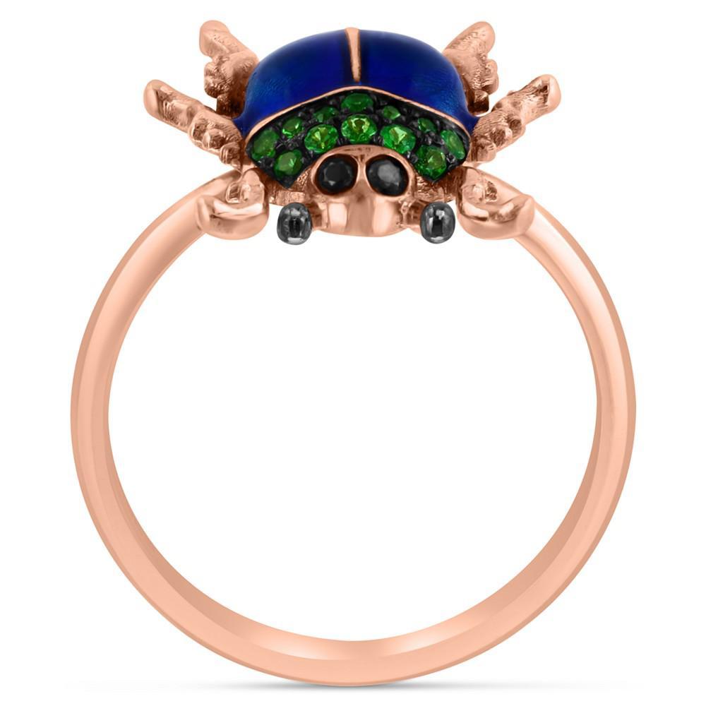商品Effy|EFFY® Tsavorite (1/6 ct. t.w.) & Black Diamond Accent Beetle Ring in Blue Enamel & 14k Rose Gold,价格¥3912,第6张图片详细描述