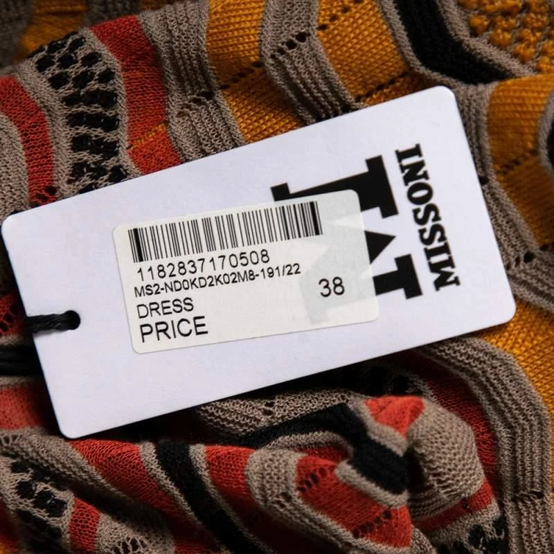 M Missoni Multicolor Wave Perforated Pattern Knit Ruffle Detailed Midi Dress S 商品