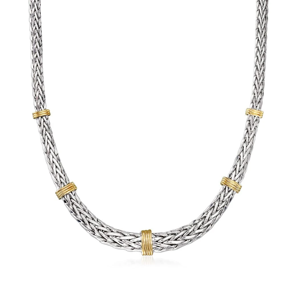 商品Ross-Simons|Sterling Silver and 14kt Yellow Gold Wheat-Link Necklace,价格¥2358,第1张图片