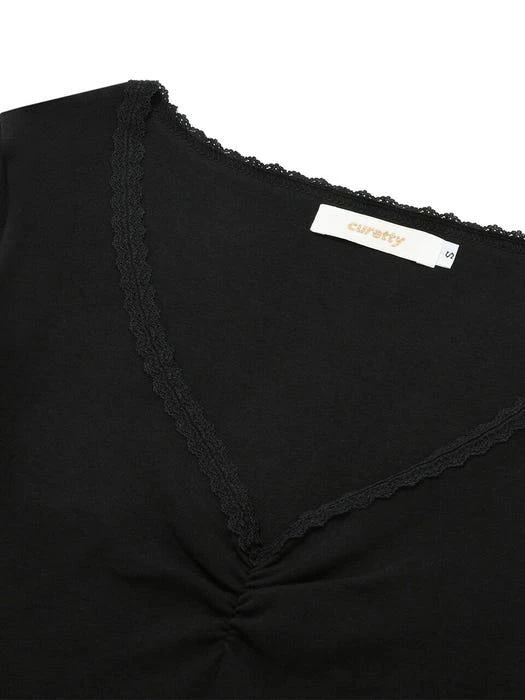 商品CURETTY|C Lace V Neck Top - Black,价格¥471,第3张图片详细描述