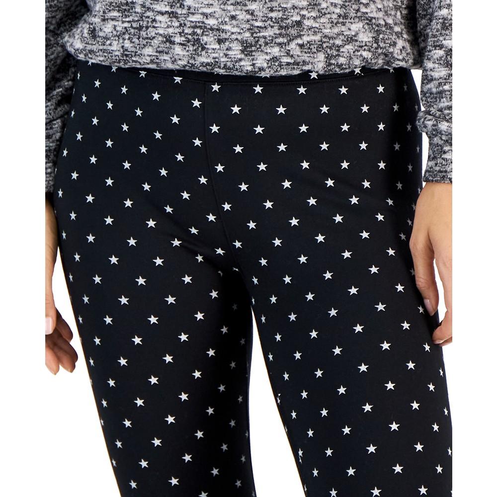 Women's Star Printed Fleece Mid-Rise Leggings, Created for Macy's商品第3张图片规格展示