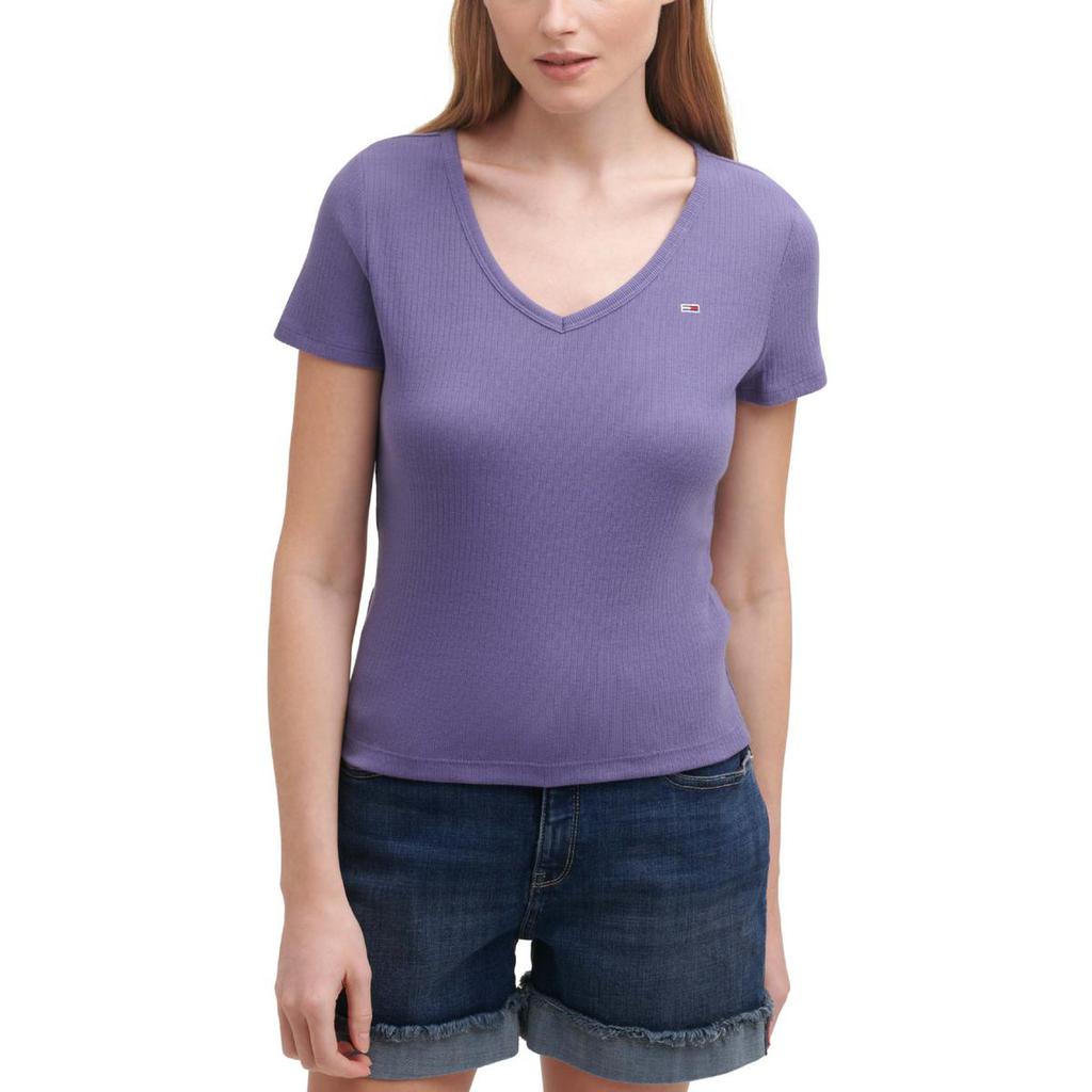 Tommy Jeans Womens V Neck Ribbed T-Shirt商品第1张图片规格展示