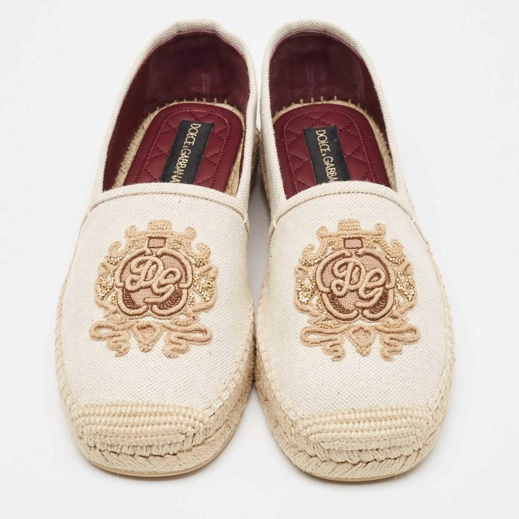 商品Dolce & Gabbana|Dolce & Gabbana Beige Canvas Embroidered Slip On Espadrilles Size 40,价格¥2142,第3张图片详细描述