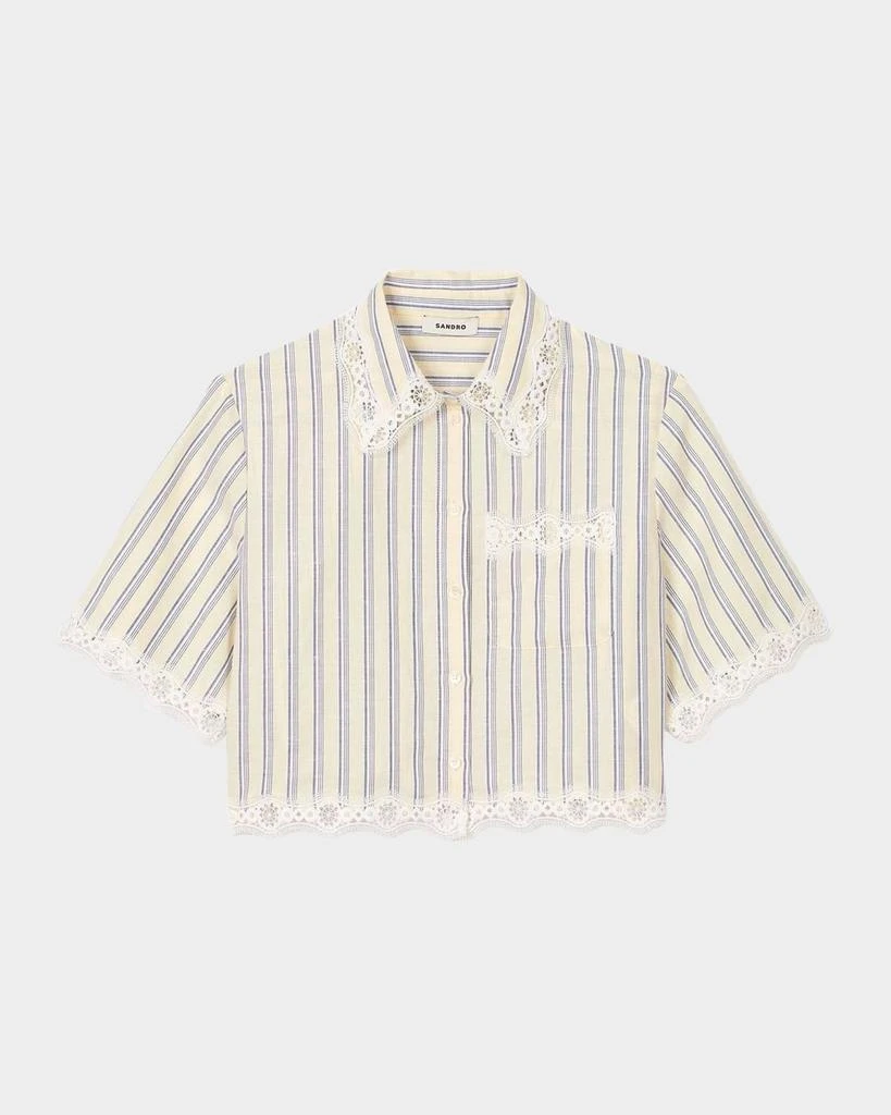商品Sandro|Roselle Striped Lace-Trim Shirt,价格¥2413,第1张图片