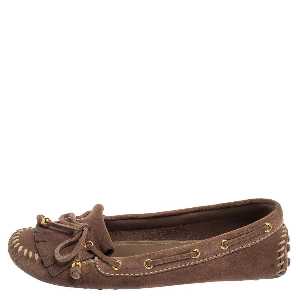 商品[二手商品] Louis Vuitton|Louis Vuitton Brown Suede Bow Fringe Loafers Size 37,价格¥882,第2张图片详细描述