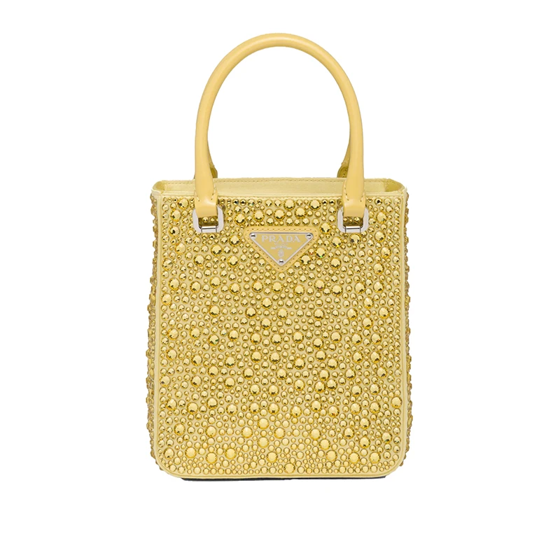 商品Prada|PRADA/普拉达 22新款 女士黄色水晶缎面皮革手柄拆卸调节肩带珐琅徽标手提单肩斜挎包1BA331_2AWL_F068X_V_OOO,价格¥23565,第1张图片