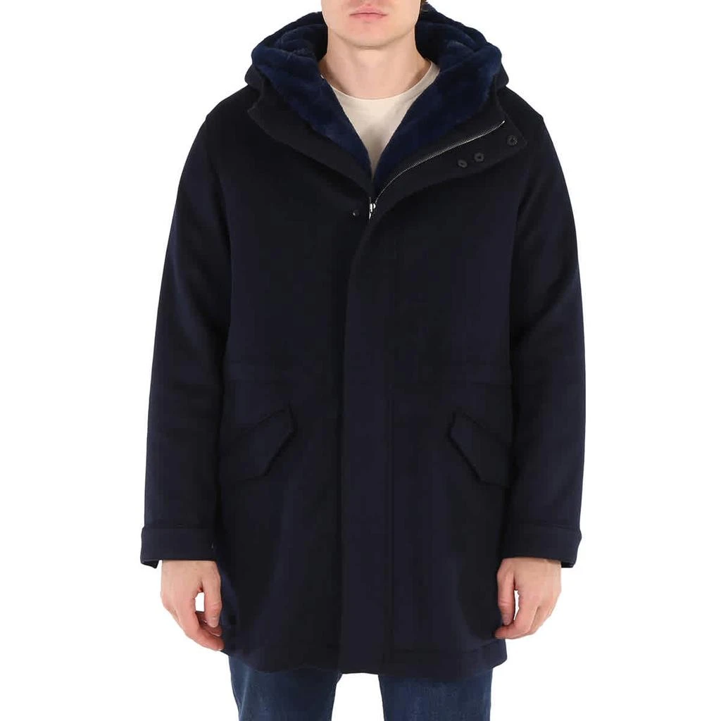 商品Emporio Armani|Emporio Armani Mens Blue Removable-lining Hooded Coat, Brand Size 52,价格¥2303,第1张图片