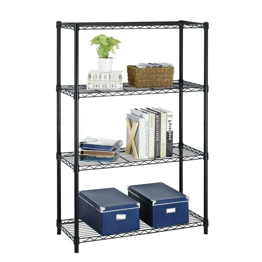 商品QuikFurn|Heavy Duty 4-Shelf Metal Shelving Unit in Black Steel Finish,价格¥1266,第1张图片