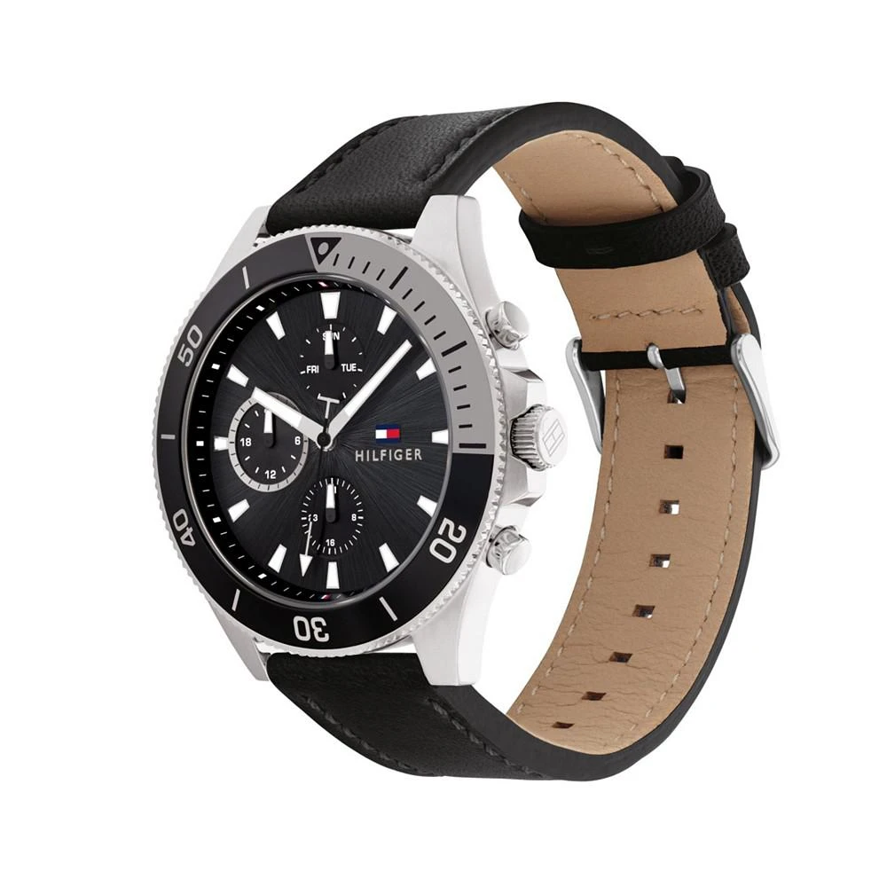 商品Tommy Hilfiger|Men's Black Leather Strap Watch 46mm,价格¥615,第2张图片详细描述