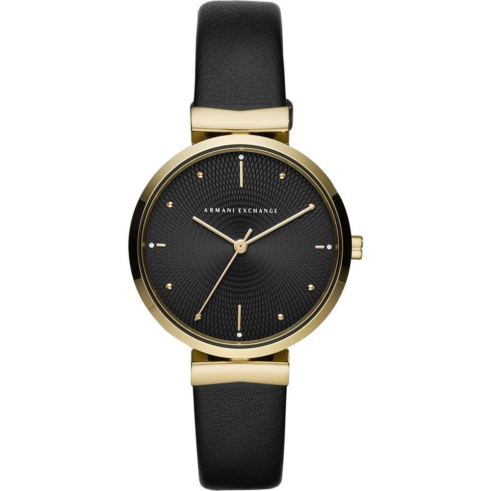 商品Armani Exchange|Women's Black Leather Strap Watch 36mm,价格¥880,第1张图片