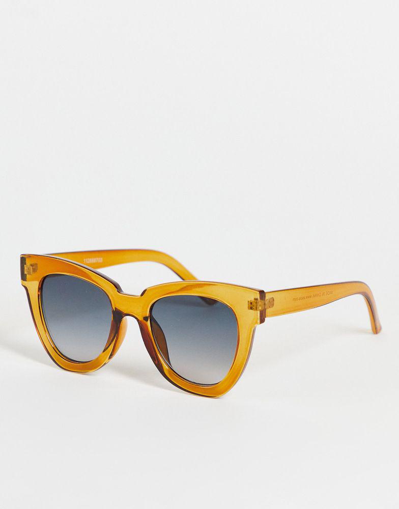 ASOS DESIGN frame chunky flare cat eye sunglasses in crystal brown  - BROWN商品第1张图片规格展示