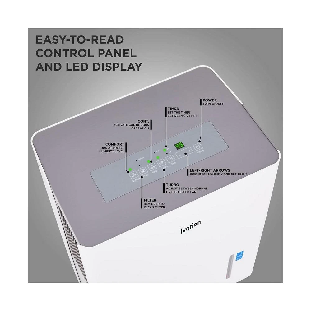 商品Ivation|1,500 Sq Ft Energy Star Small Dehumidifier with Hose Connector,价格¥1749,第3张图片详细描述