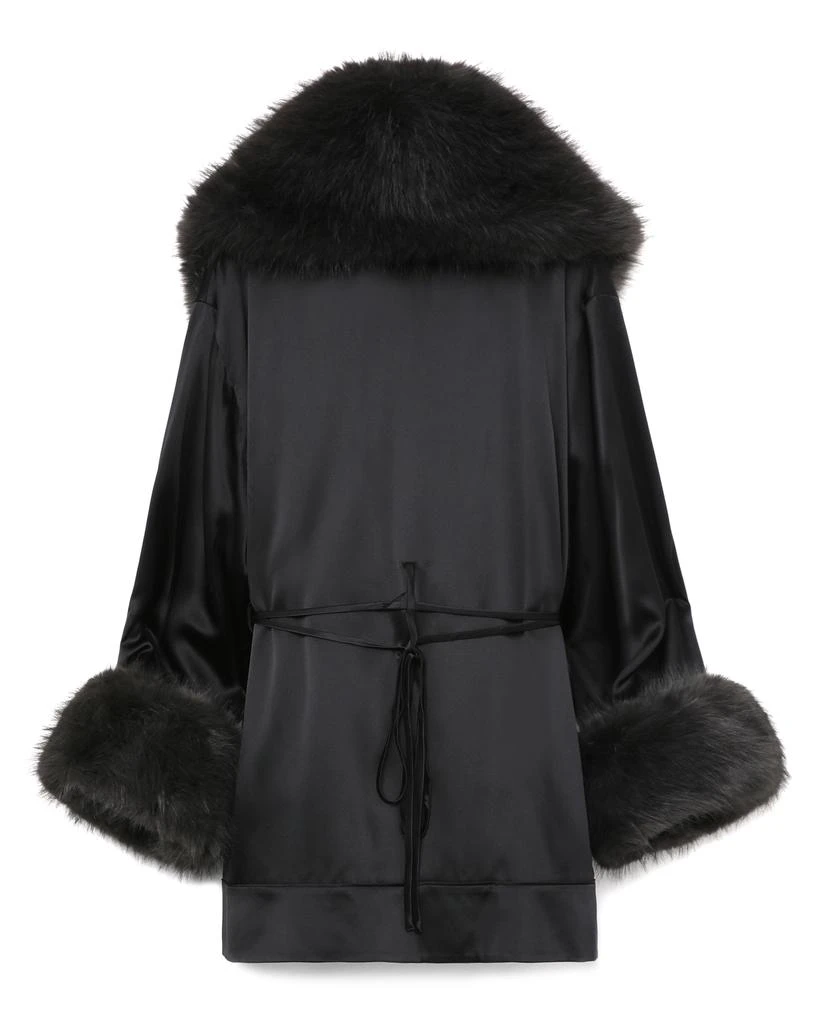 Faux-fur-trimmed silk jacket 商品