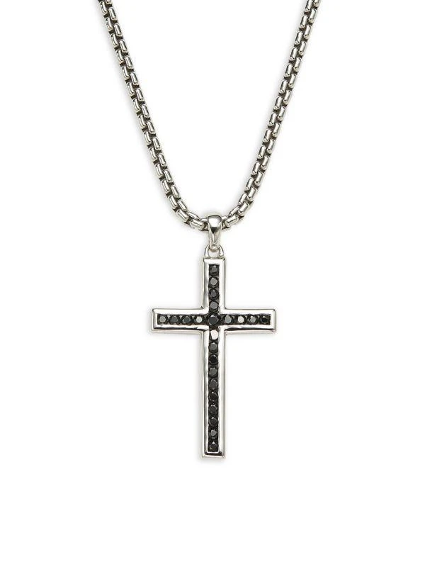 商品Effy|Sterling Silver & Black Spinel Cross Pendant Necklace,价格¥1890,第1张图片