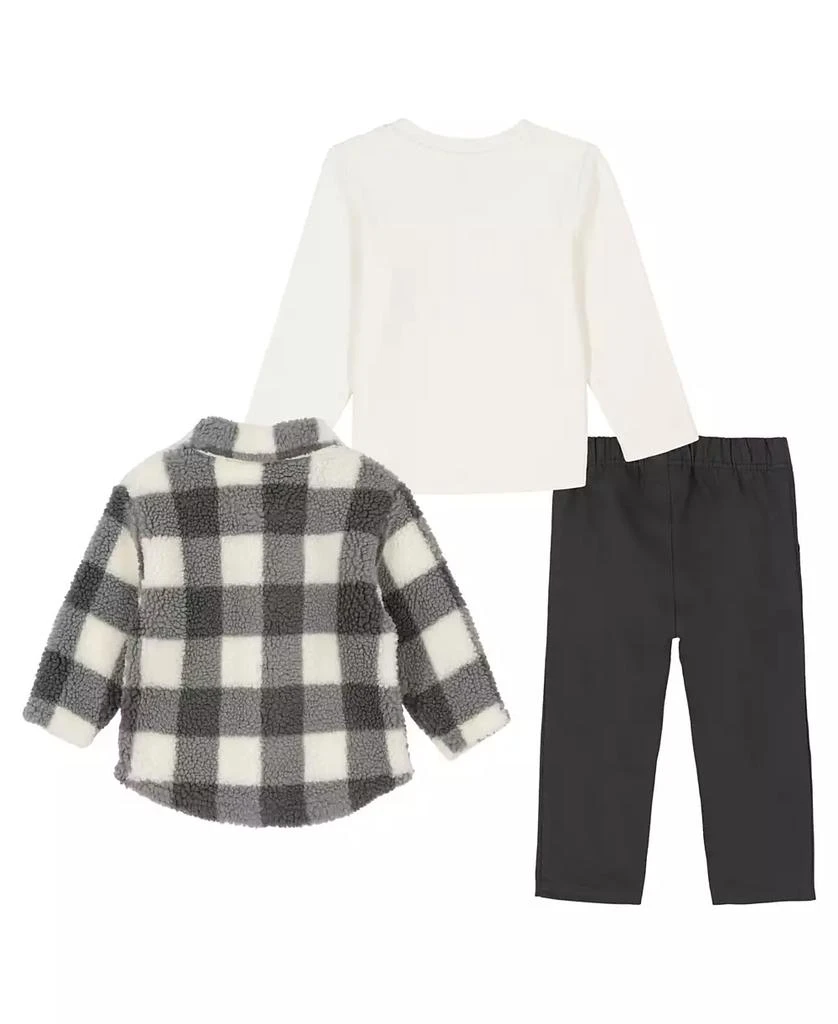 商品Calvin Klein|Baby Boy Long Sleeve Logo Bodysuit, Twill Pants Check Berber Shirt Jacket, 3-Piece Set,价格¥208,第2张图片详细描述