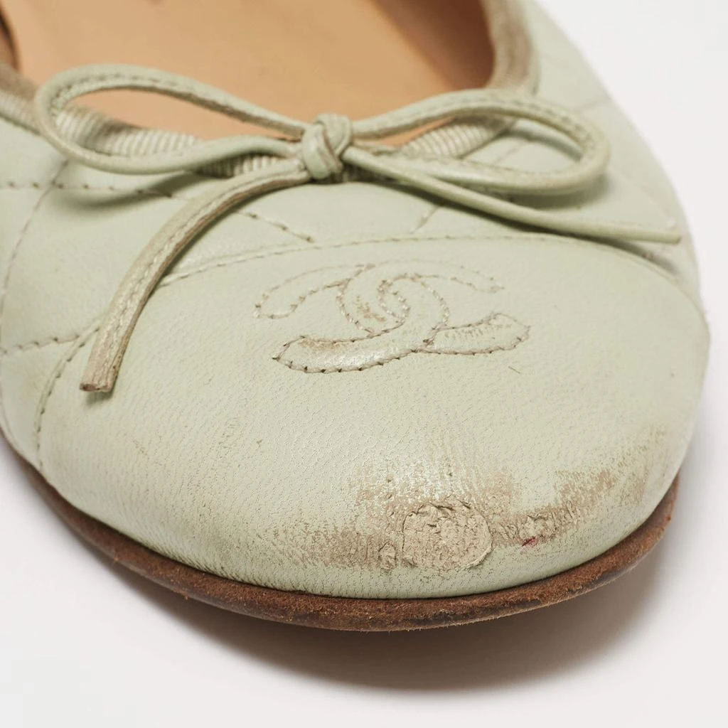Chanel Mint Green Quilted Leather Bow CC Cap Toe Ballet Flats Size 39.5 商品