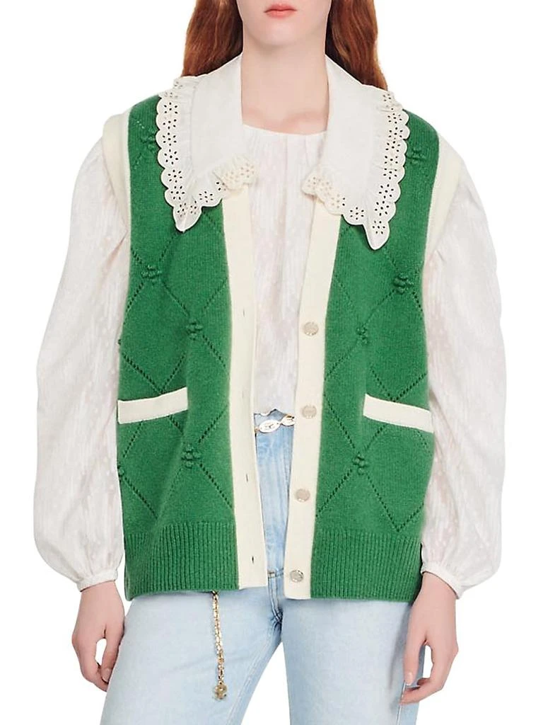 商品Sandro|Hibiscus Sleeveless Collar Cardigan,价格¥1838,第1张图片