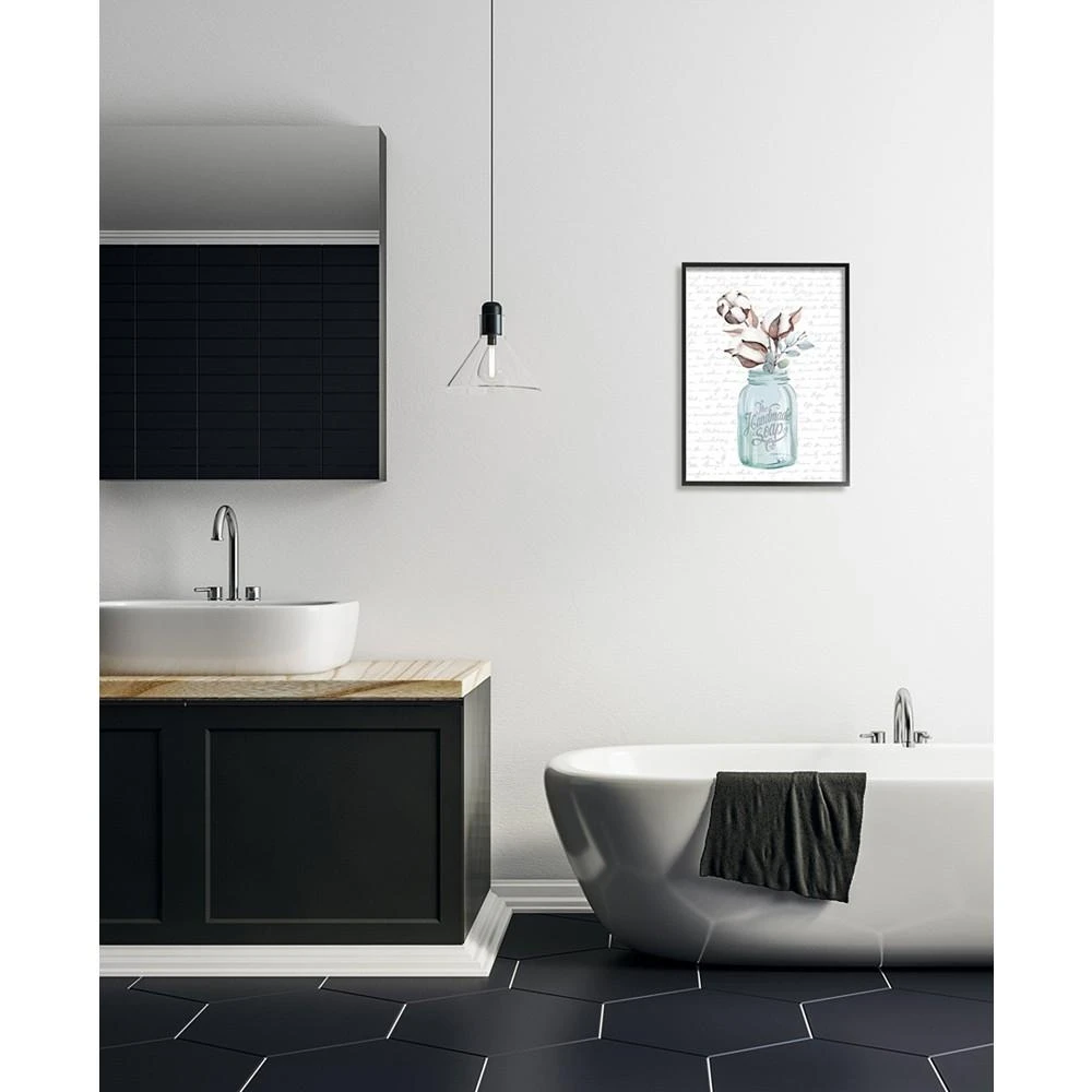 商品Stupell Industries|Handmade Soap Jar Cotton Flower Bathroom Word Design Black Framed Giclee Texturized Art, 16" x 20",价格¥812,第2张图片详细描述