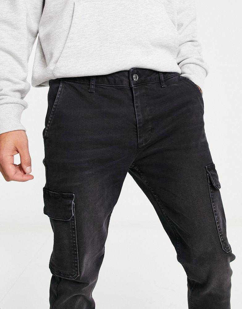 ASOS DESIGN skinny jeans in washed black with cargo pocket商品第3张图片规格展示