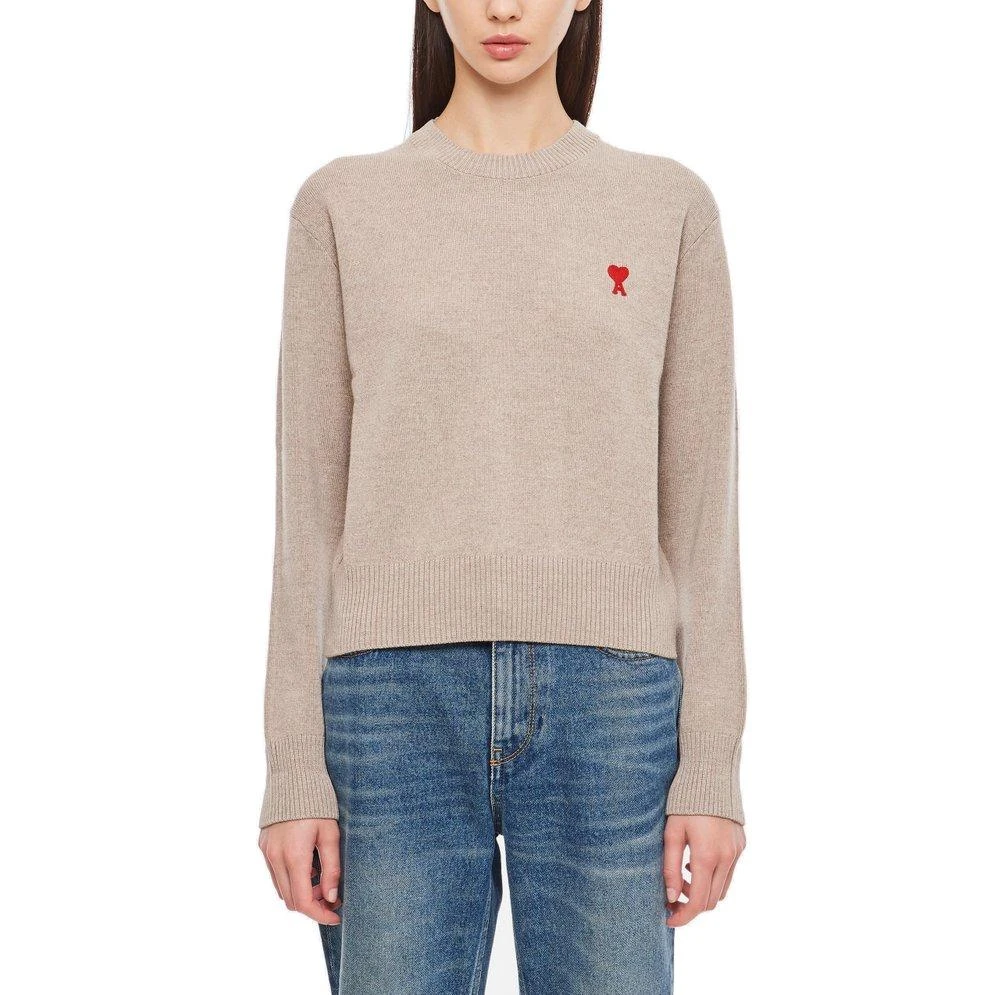 商品AMI|AMI Logo-Embroidered Crewneck Knit Sweater,价格¥1618,第1张图片