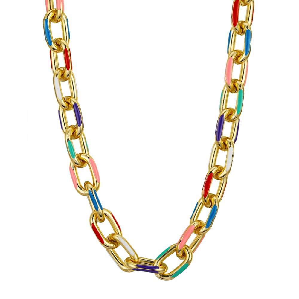 14K Gold Flash-Plated Multi Color Enamel Link Chain Necklace商品第1张图片规格展示