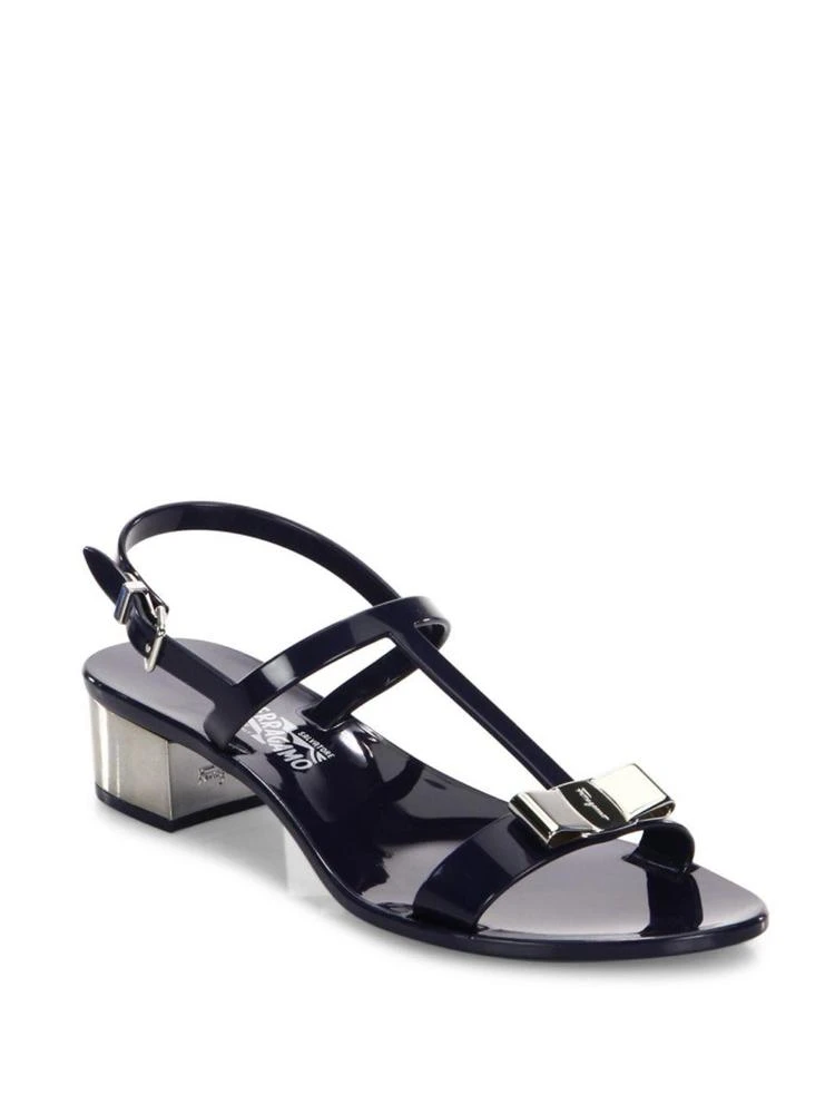 商品Salvatore Ferragamo|Favilia Metal Block Heel Jelly T-Strap Slingback Sandals,价格¥2211,第1张图片