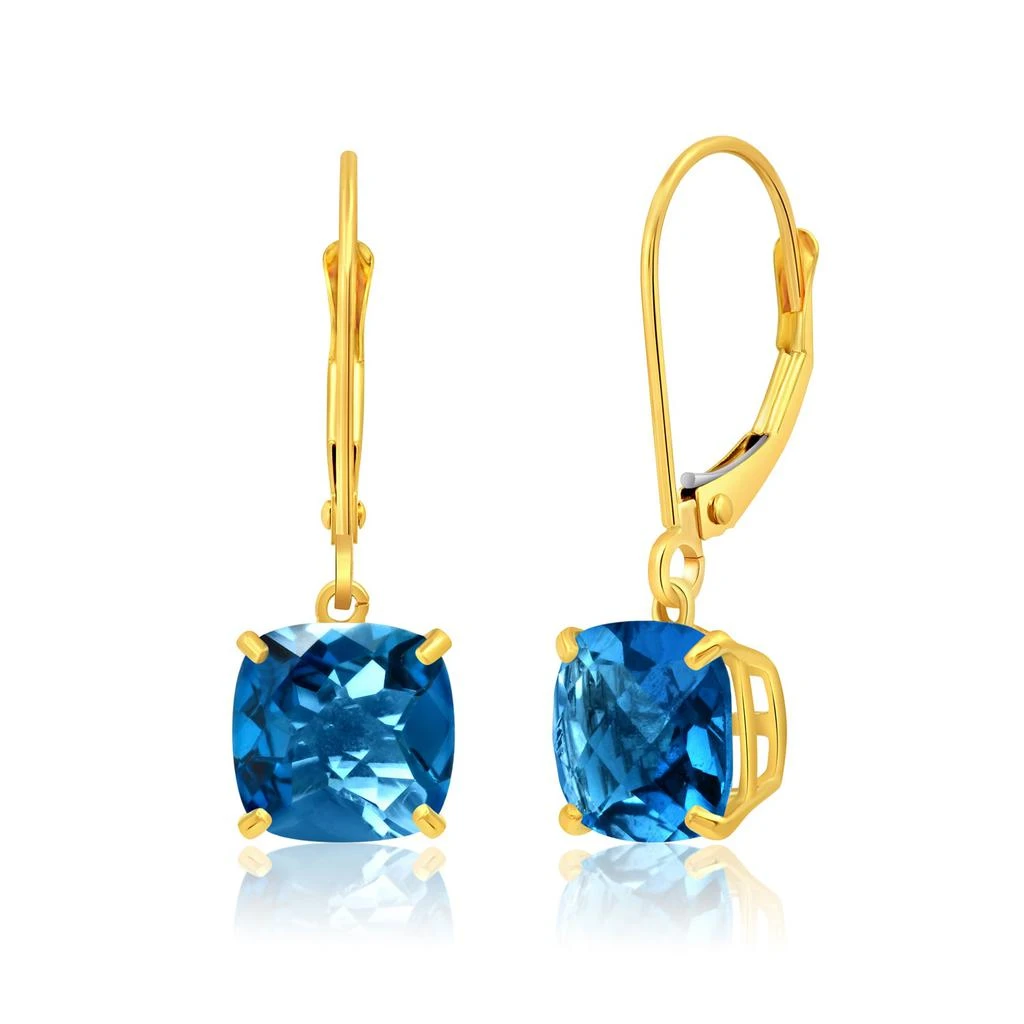 14k Solid Yellow Gold Gemstone Dangle Leverback Earrings (8mm) 商品
