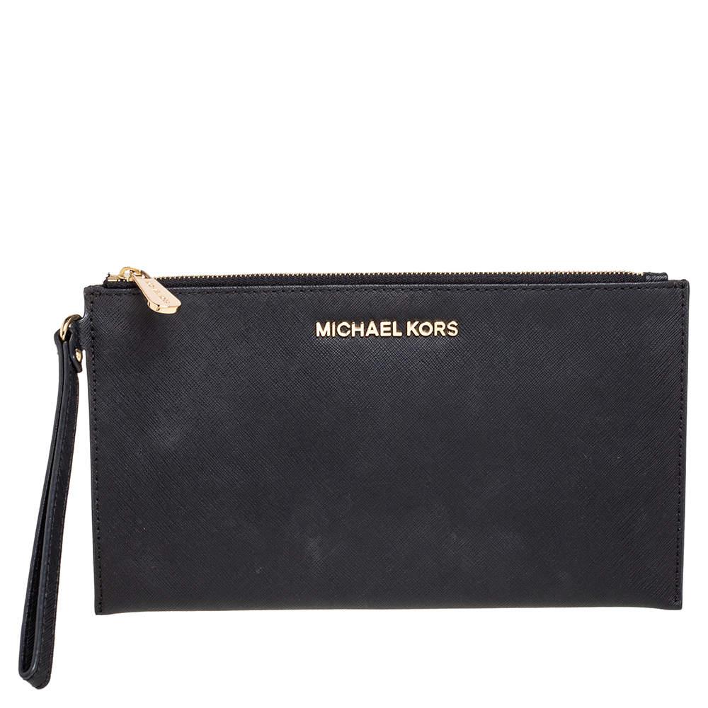 MICHAEL Michael Kors Black Leather Jet Set Wristlet Pochette商品第1张图片规格展示