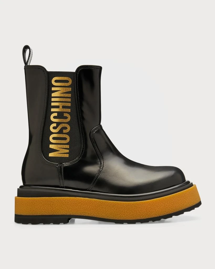 商品Moschino|Men's Beatle Elastic Logo Leather Chelsea Boots,价格¥8334,第1张图片