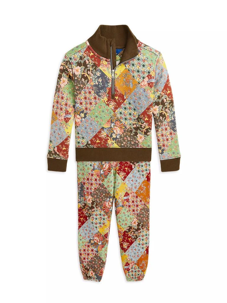 商品Ralph Lauren|Little Girl's & Girl's Patchwork Fleece Quarter-Zip Sweatshirt,价格¥453,第2张图片详细描述