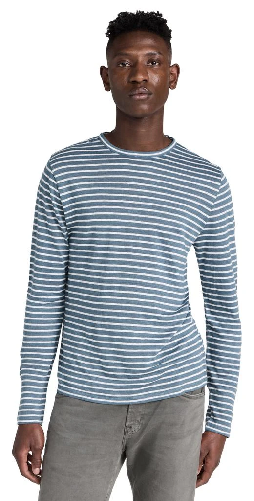 商品Vince|Vince Stripe Linen Long Sleeve Crew Neck Tee,价格¥1452,第1张图片