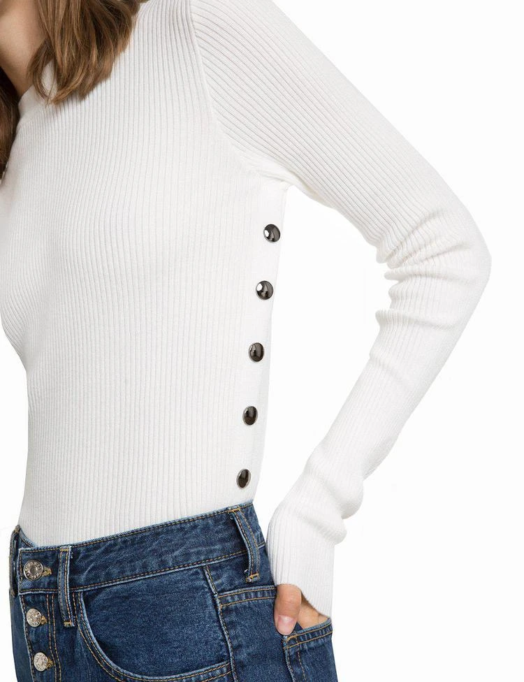 商品Pixie Market|Knoll Ivory Ribbed Snap Side Knit,价格¥599,第1张图片