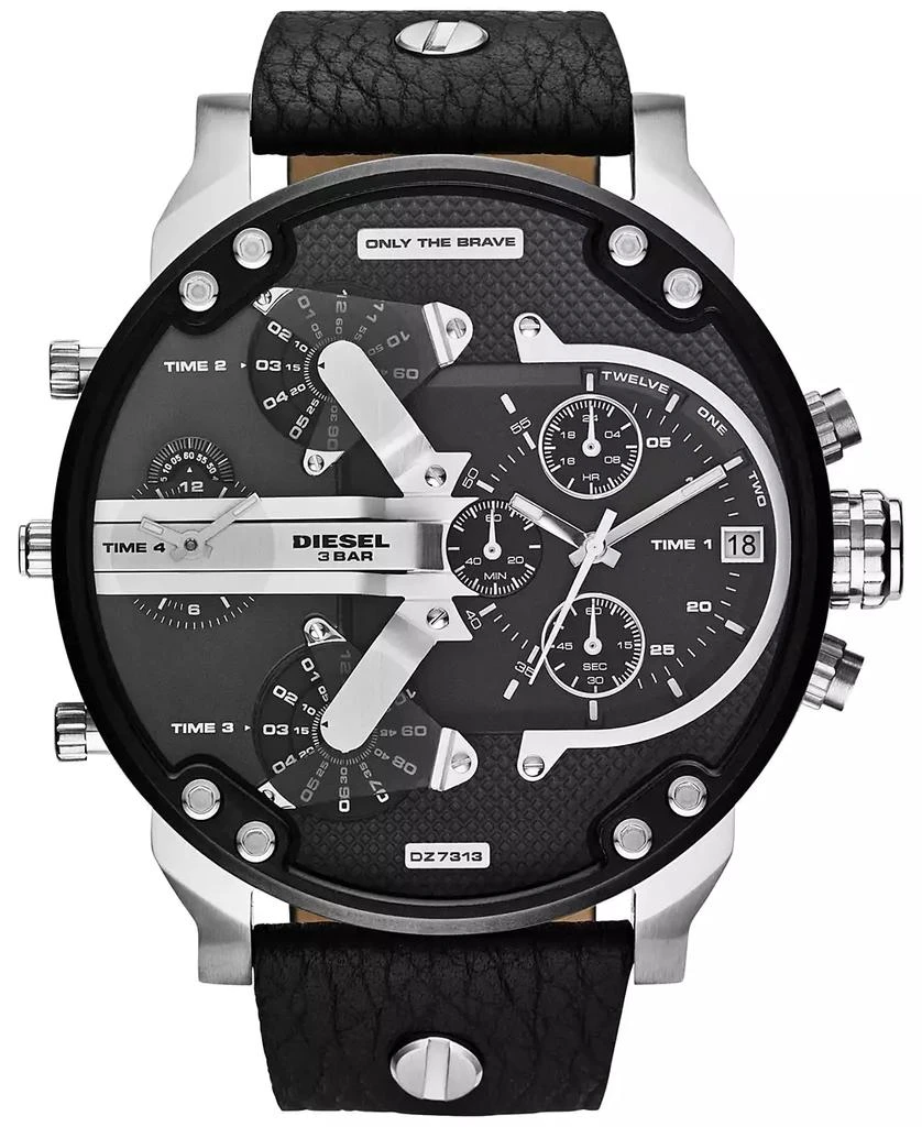 商品Diesel|Men's Chronograph Mr. Daddy 2.0 Black Leather Strap Watch 66x57mm DZ7313,价格¥2791,第1张图片