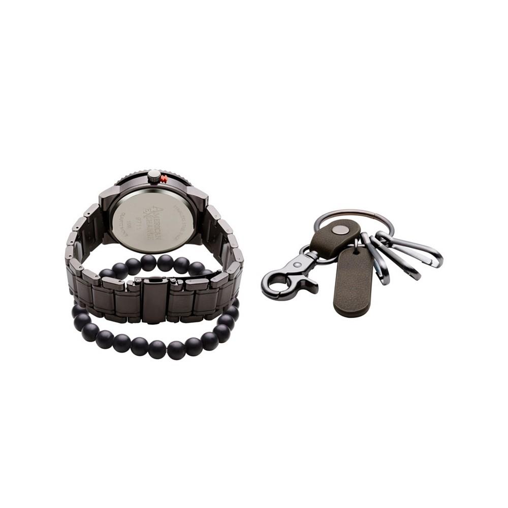Men's Quartz Movement Gunmetal Bracelet Analog Watch, 46mm and Keychain with Bracelet and Zippered Travel Pouch商品第3张图片规格展示