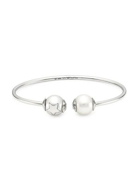 商品W.Rosado|Pearl ID 18K White Gold &amp; 11.5-12MM Pearl Carved Star Open Bangle Bracelet,价格¥36432,第1张图片