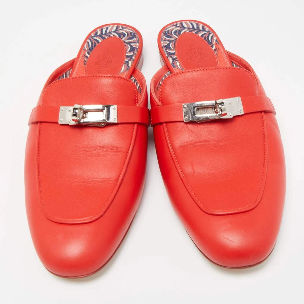 商品[二手商品] Hermes|Hermes Red Leather Oz Flat Mules Size 37,价格¥6026,第3张图片详细描述