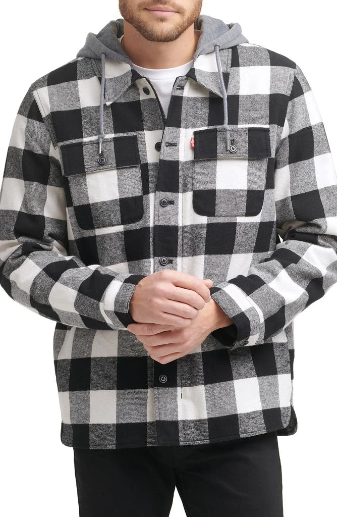 Plaid Faux Shearling Lined Jersey Hood Shirt Jacket 商品