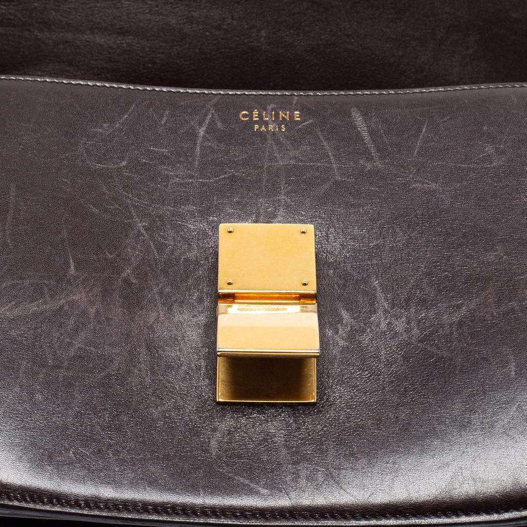 Celine Brown Leopard Print Leather and Calfhair Medium Classic Box Shoulder Bag商品第6张图片规格展示