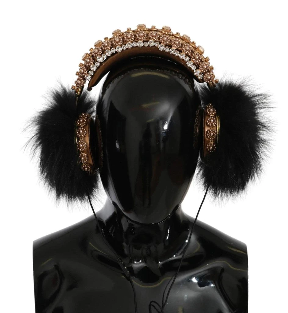 商品Dolce & Gabbana|Dolce & Gabbana Gold Black Crystal Fur Headset Audio Headphones,价格¥11112,第1张图片