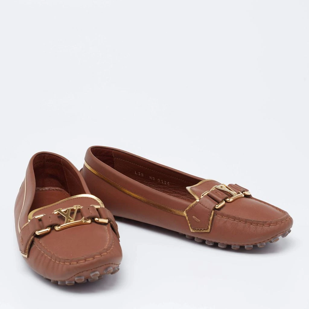 商品[二手商品] Louis Vuitton|Louis Vuitton Brown Leather Metal Logo Slip On Loafers Size 38,价格¥2854,第4张图片详细描述
