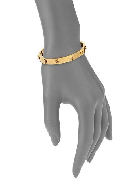 Goldtone Logo Stud Hinged Bangle Bracelet商品第2张图片规格展示